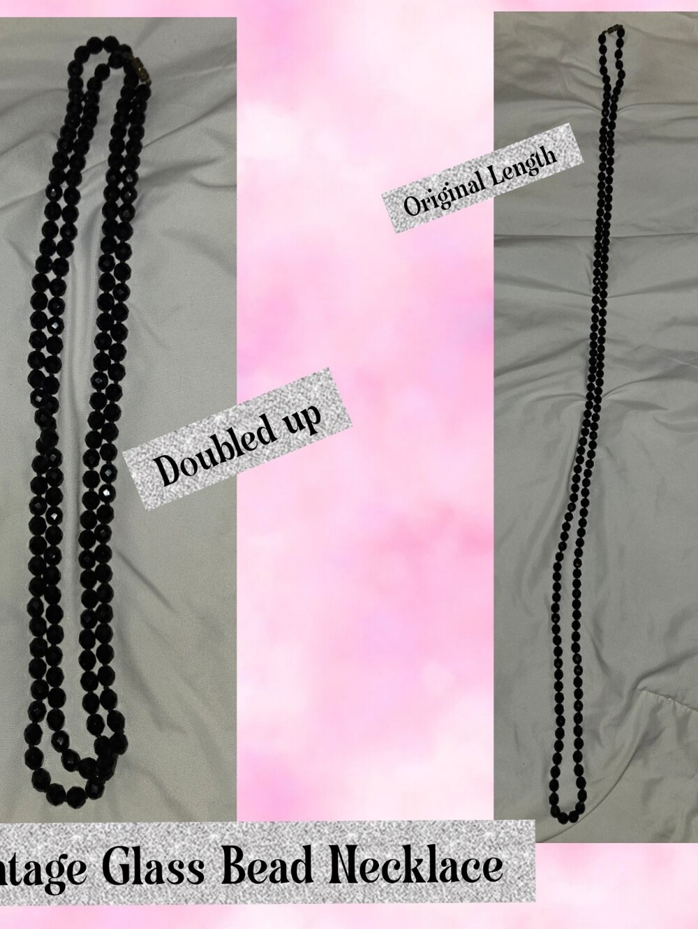 Black Glass Bead Necklace - Classic Women's Necklace VINTAGE GLASS